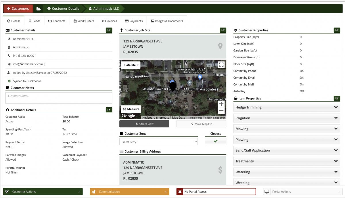 Adminmatic customer home page