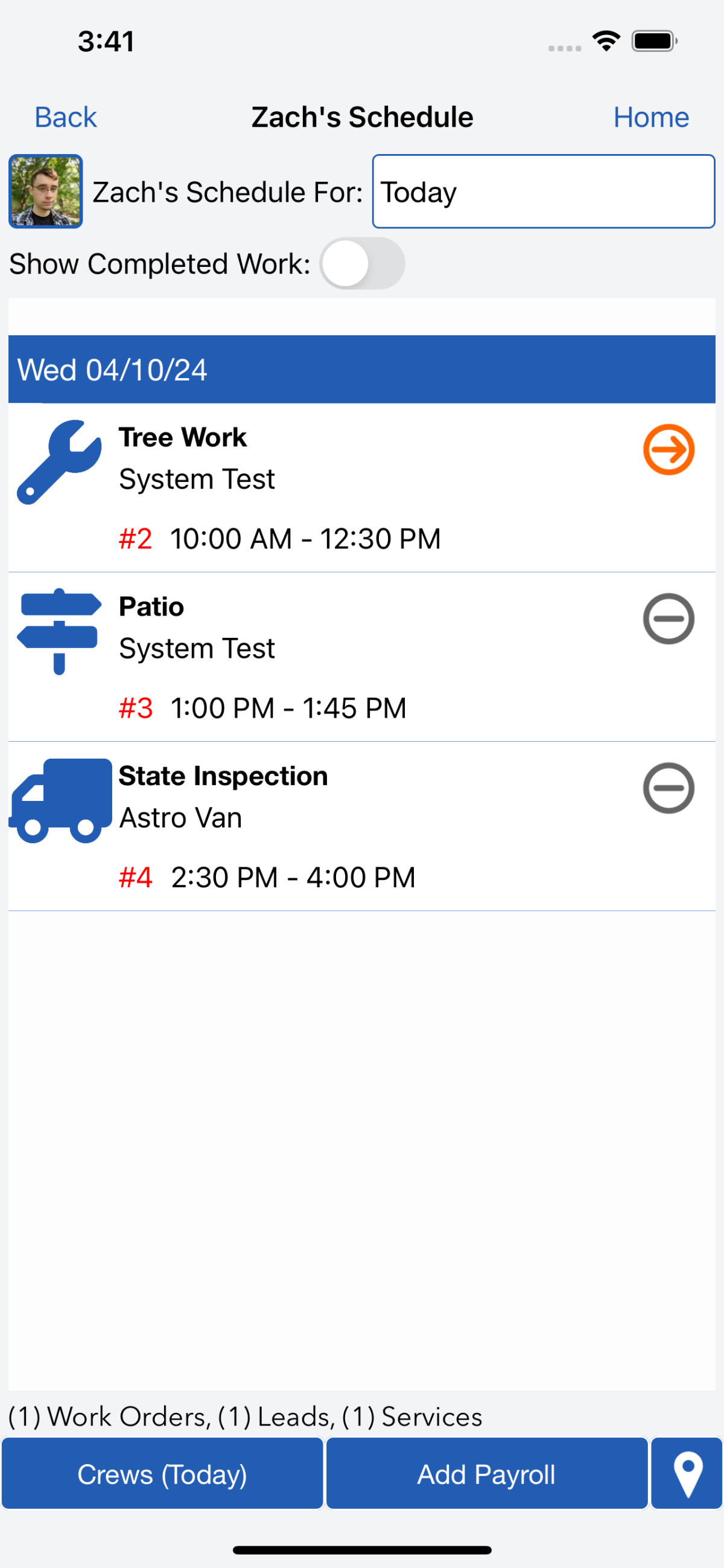 Adminmatic My Schedule view