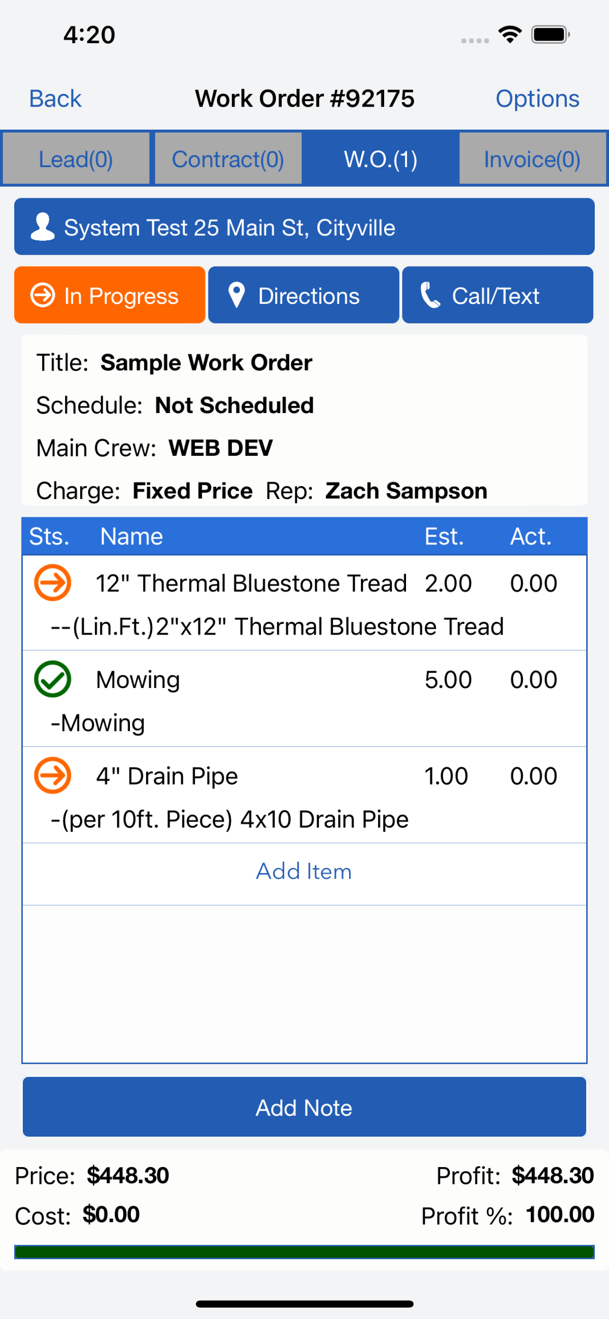 Adminmatic work order view