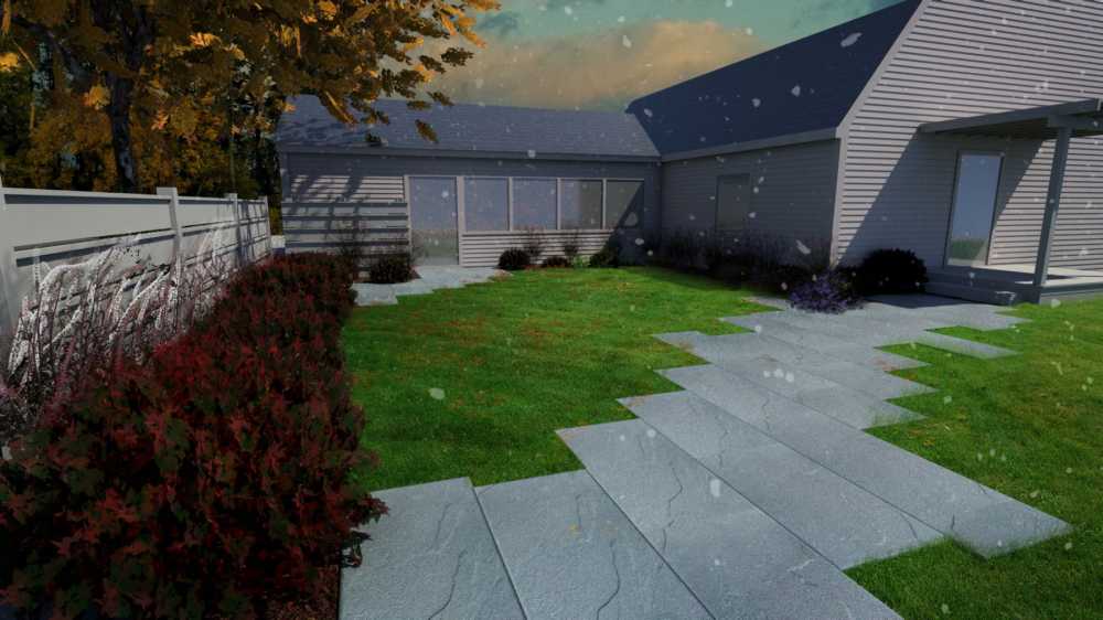 Blue stone treads make up this modern style walkway.